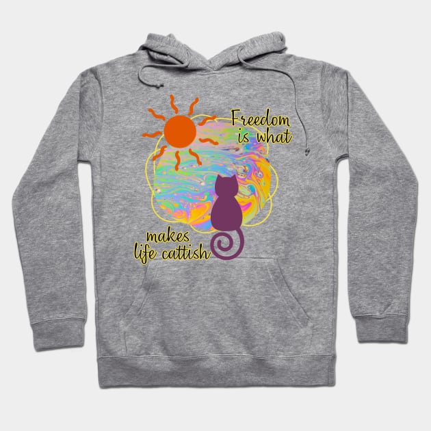 Purple cat gazes at psychedelic world Hoodie by Sardonic Neko